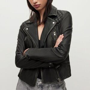 All Saints- NWT Black Cargo Catch Leather Quilted Biker Jacket